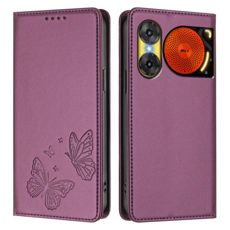 For ZTE nubia Music 2 Strong Magnetic Dual Butterfly RFID Vegan Leather Phone Case