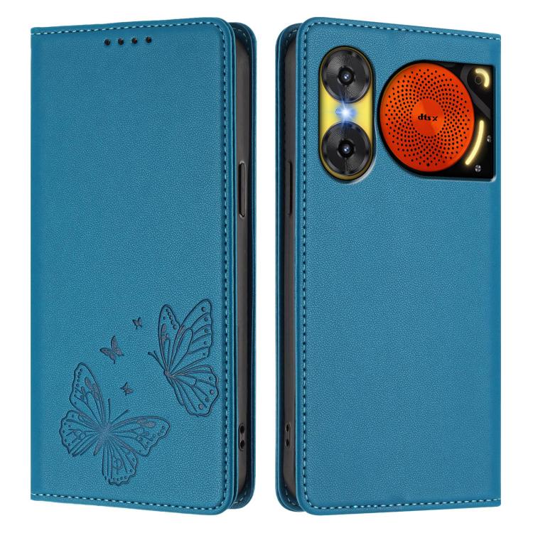 For ZTE nubia Music 2 Strong Magnetic Dual Butterfly RFID Vegan Leather Phone Case