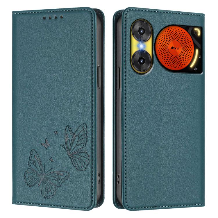 For ZTE nubia Music 2 Strong Magnetic Dual Butterfly RFID Vegan Leather Phone Case