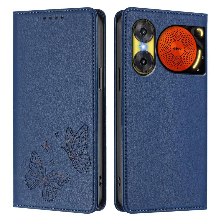 For ZTE nubia Music 2 Strong Magnetic Dual Butterfly RFID Vegan Leather Phone Case