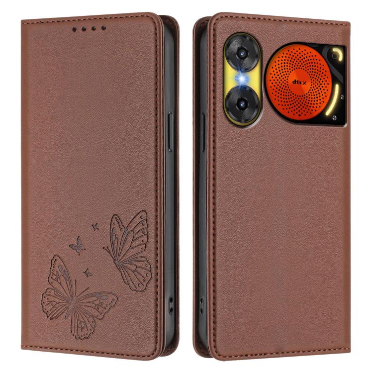 For ZTE nubia Music 2 Strong Magnetic Dual Butterfly RFID Vegan Leather Phone Case