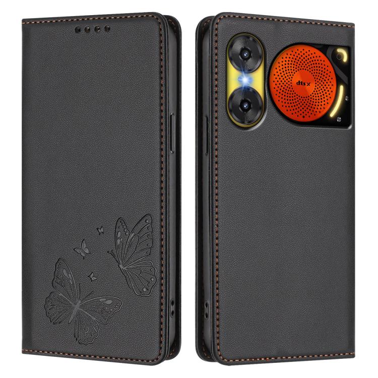 For ZTE nubia Music 2 Strong Magnetic Dual Butterfly RFID Vegan Leather Phone Case