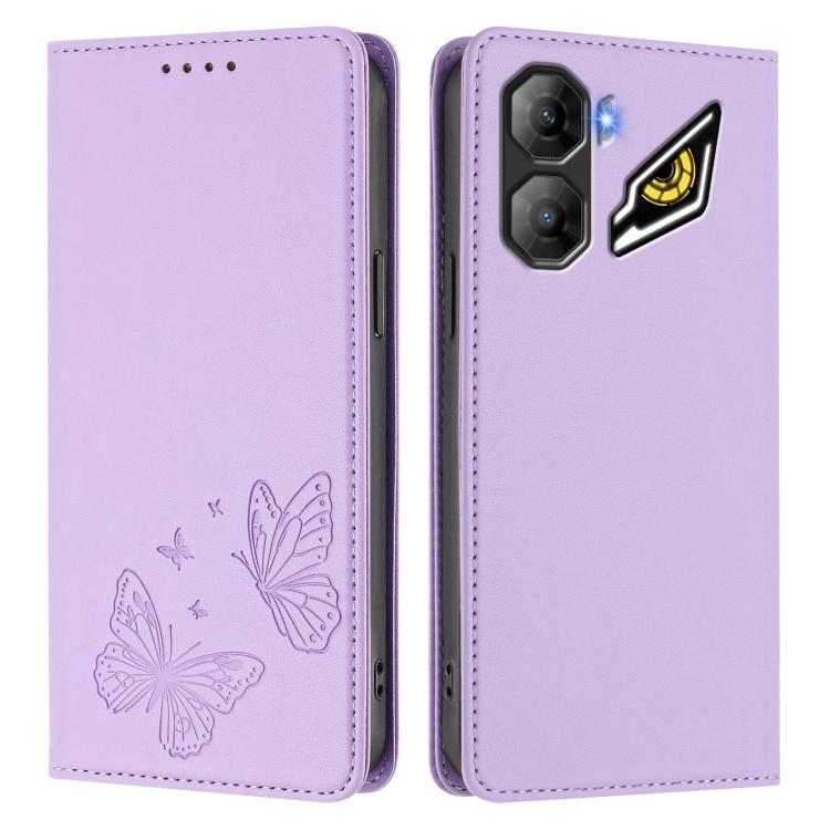 For ZTE nubia Neo 3 Strong Magnetic Dual Butterfly RFID Vegan Leather Phone Case