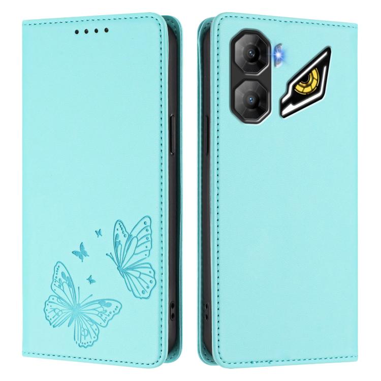 For ZTE nubia Neo 3 Strong Magnetic Dual Butterfly RFID Vegan Leather Phone Case