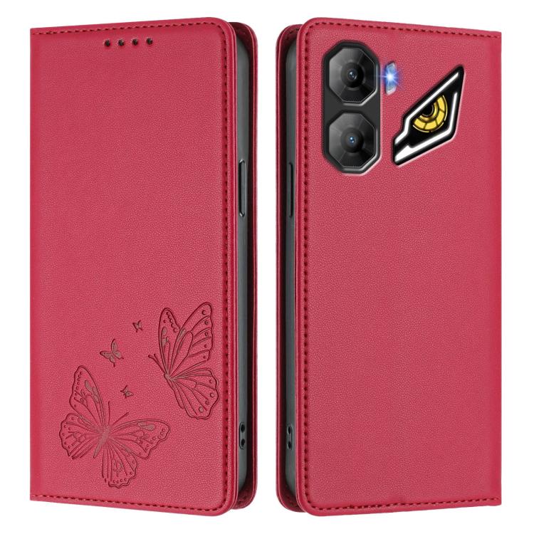 For ZTE nubia Neo 3 Strong Magnetic Dual Butterfly RFID Vegan Leather Phone Case