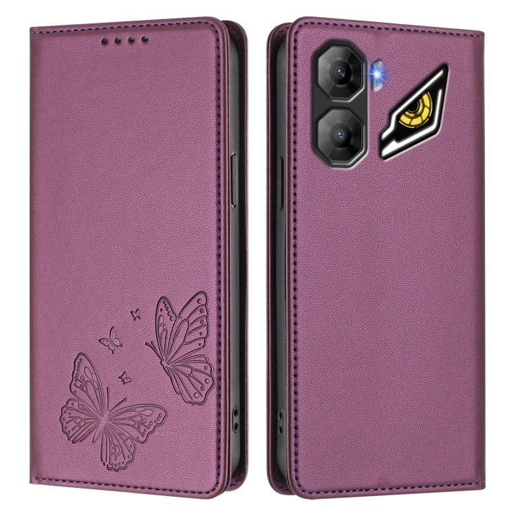 For ZTE nubia Neo 3 Strong Magnetic Dual Butterfly RFID Vegan Leather Phone Case