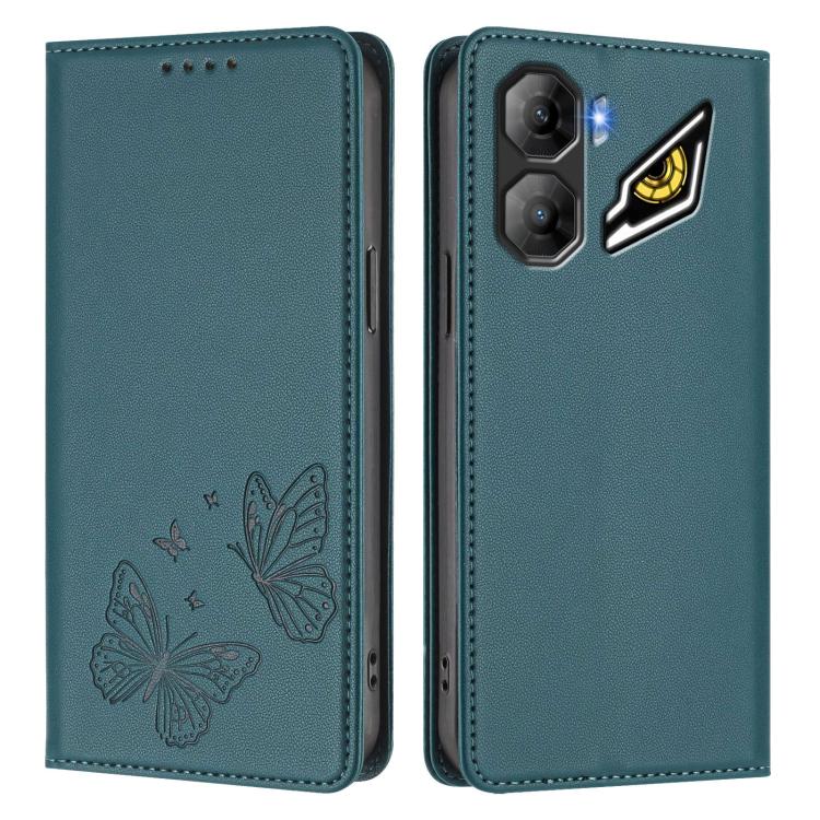 For ZTE nubia Neo 3 Strong Magnetic Dual Butterfly RFID Vegan Leather Phone Case
