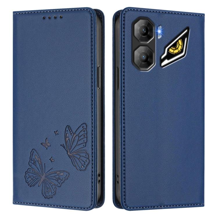 For ZTE nubia Neo 3 Strong Magnetic Dual Butterfly RFID Vegan Leather Phone Case
