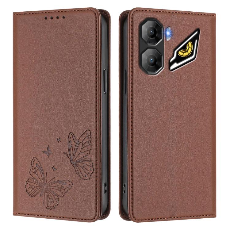 For ZTE nubia Neo 3 Strong Magnetic Dual Butterfly RFID Vegan Leather Phone Case