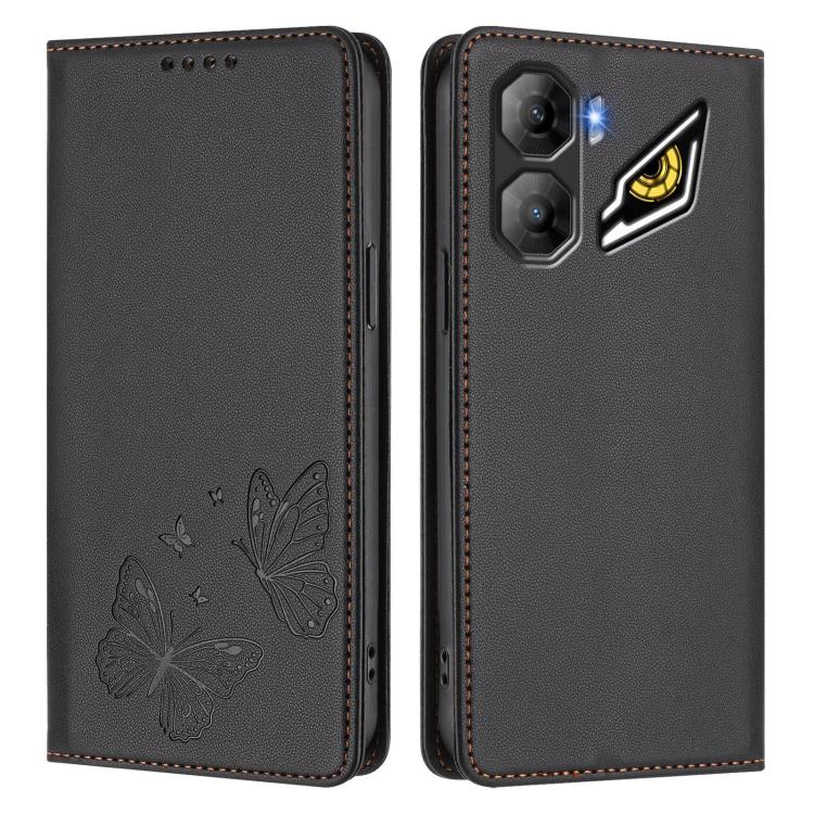 For ZTE nubia Neo 3 Strong Magnetic Dual Butterfly RFID Vegan Leather Phone Case