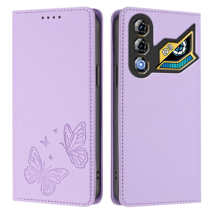 For ZTE nubia Neo 3 GT 5G Strong Magnetic Dual Butterfly RFID Vegan Leather Phone Case