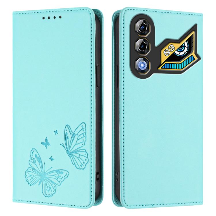 For ZTE nubia Neo 3 GT 5G Strong Magnetic Dual Butterfly RFID Vegan Leather Phone Case