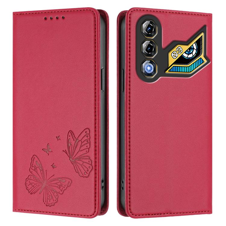 For ZTE nubia Neo 3 GT 5G Strong Magnetic Dual Butterfly RFID Vegan Leather Phone Case