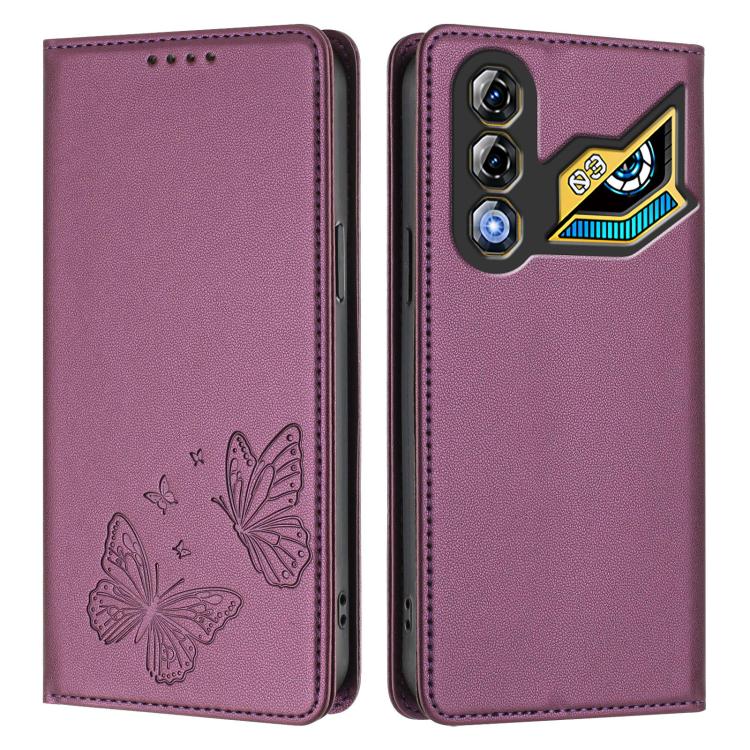 For ZTE nubia Neo 3 GT 5G Strong Magnetic Dual Butterfly RFID Vegan Leather Phone Case
