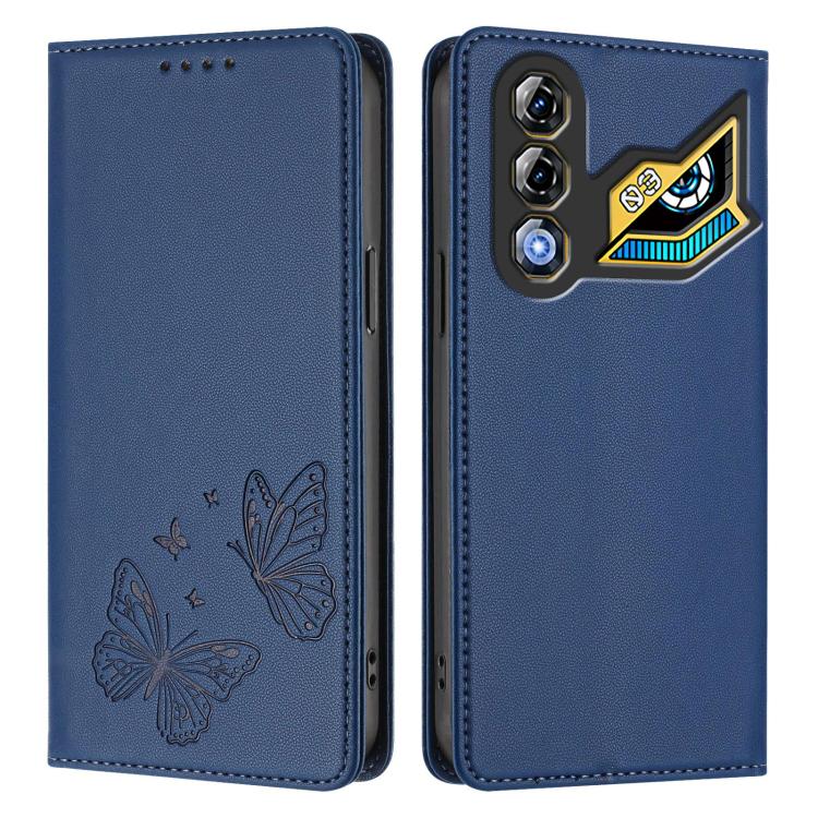 For ZTE nubia Neo 3 GT 5G Strong Magnetic Dual Butterfly RFID Vegan Leather Phone Case