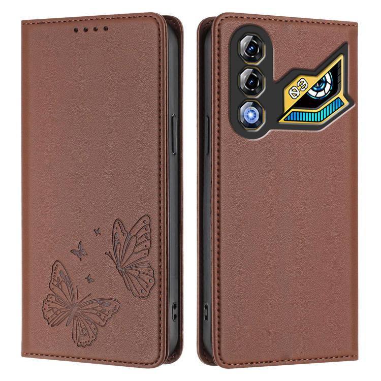 For ZTE nubia Neo 3 GT 5G Strong Magnetic Dual Butterfly RFID Vegan Leather Phone Case