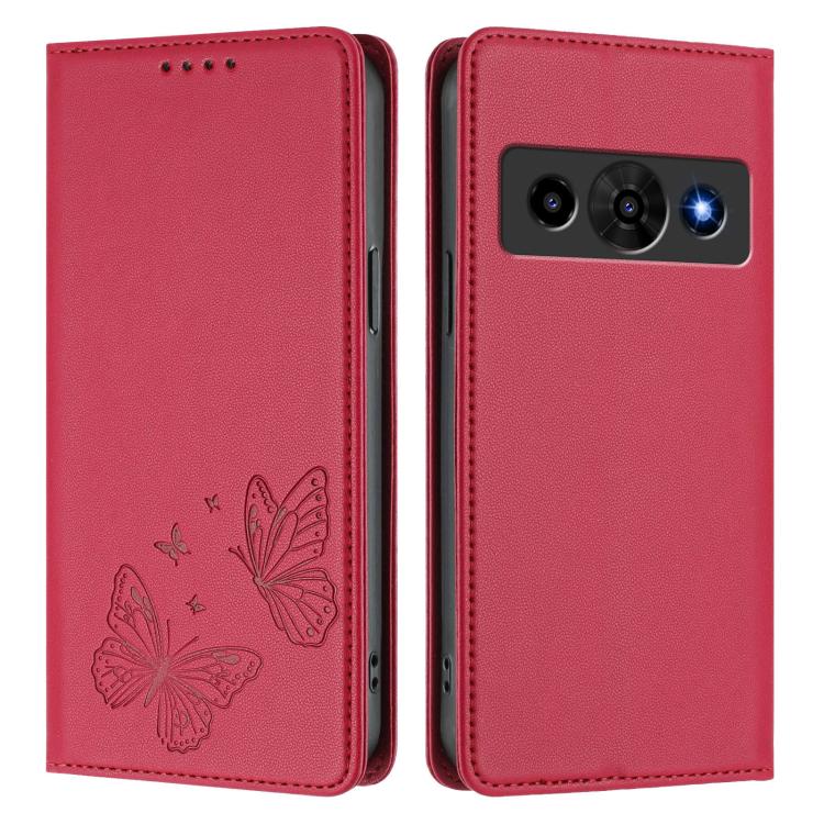 For ZTE nubia P7 Pro 5G / Optus X Value Strong Magnetic Dual Butterfly RFID Vegan Leather Phone Case