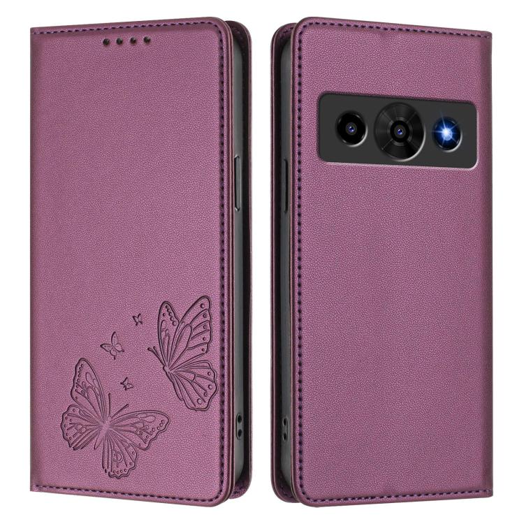 For ZTE nubia P7 Pro 5G / Optus X Value Strong Magnetic Dual Butterfly RFID Vegan Leather Phone Case