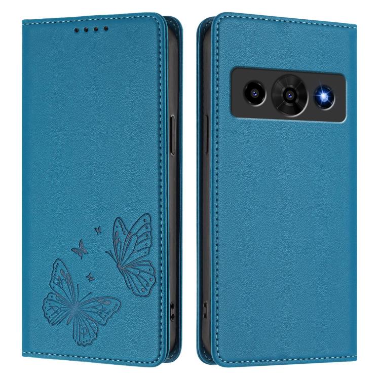 For ZTE nubia P7 Pro 5G / Optus X Value Strong Magnetic Dual Butterfly RFID Vegan Leather Phone Case