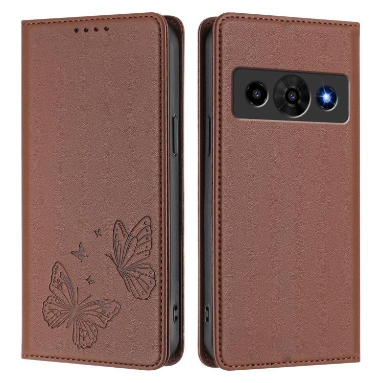For ZTE nubia P7 Pro 5G / Optus X Value Strong Magnetic Dual Butterfly RFID Vegan Leather Phone Case