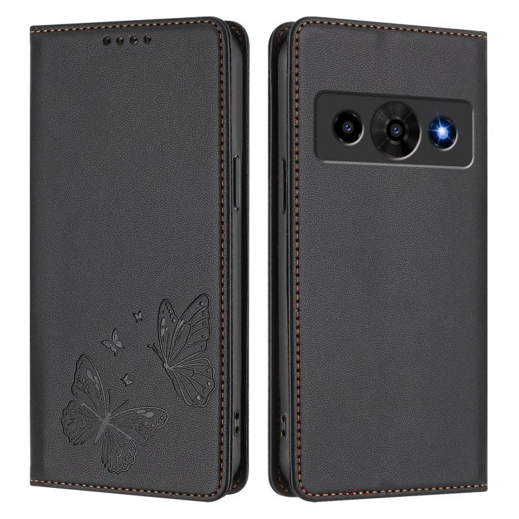 For ZTE nubia P7 Pro 5G / Optus X Value Strong Magnetic Dual Butterfly RFID Vegan Leather Phone Case