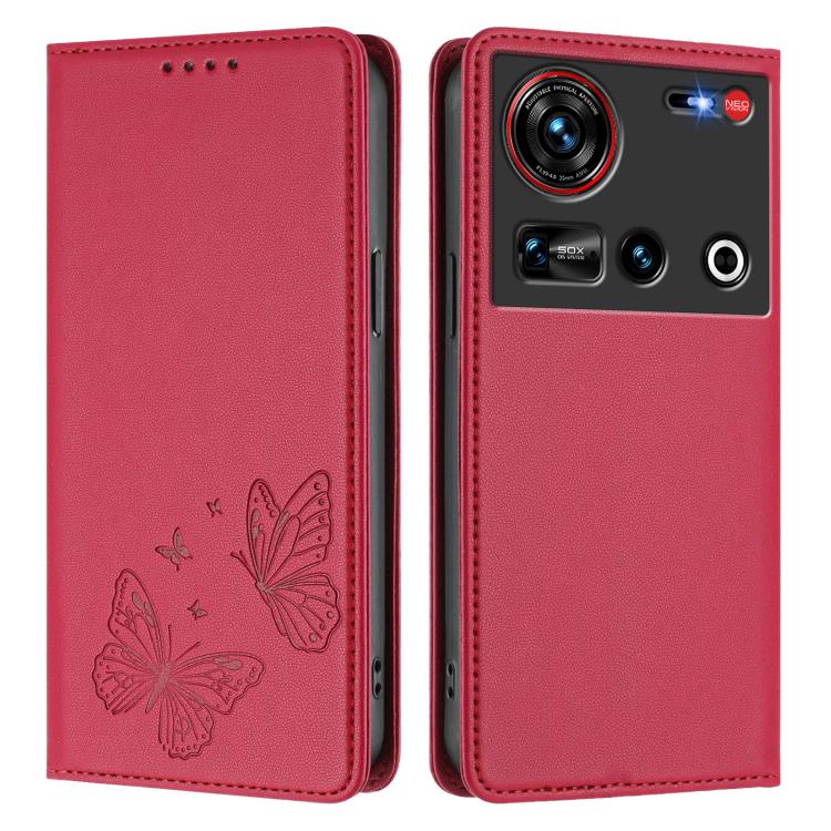 For ZTE nubia Z70 Ultra / Z70s Ultra Strong Magnetic Dual Butterfly RFID Vegan Leather Phone Case