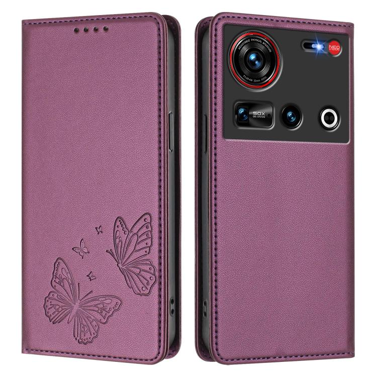 For ZTE nubia Z70 Ultra / Z70s Ultra Strong Magnetic Dual Butterfly RFID Vegan Leather Phone Case