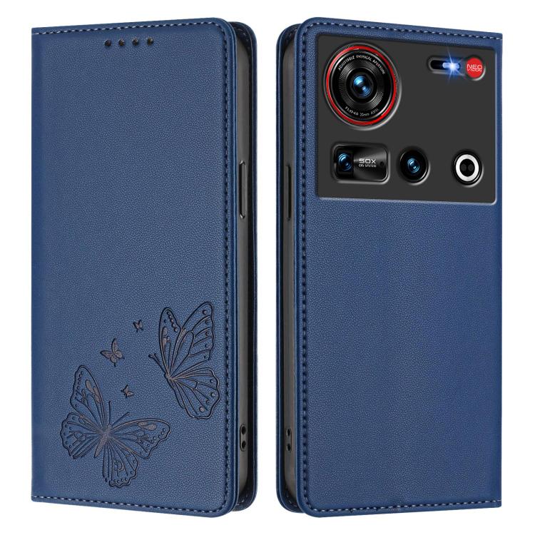 For ZTE nubia Z70 Ultra / Z70s Ultra Strong Magnetic Dual Butterfly RFID Vegan Leather Phone Case
