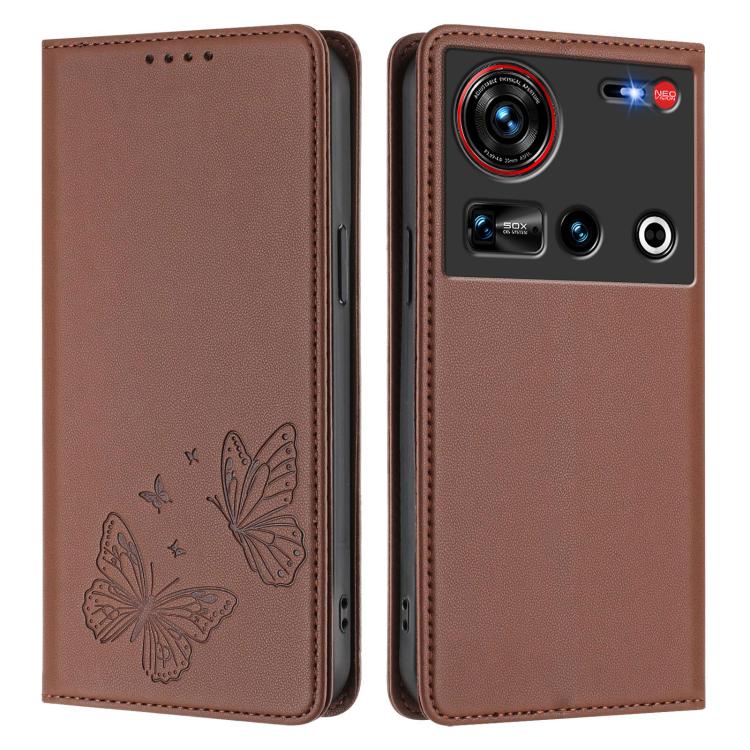 For ZTE nubia Z70 Ultra / Z70s Ultra Strong Magnetic Dual Butterfly RFID Vegan Leather Phone Case