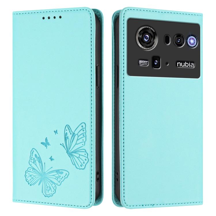 For ZTE nubia Z80 Ultra Strong Magnetic Dual Butterfly RFID Vegan Leather Phone Case