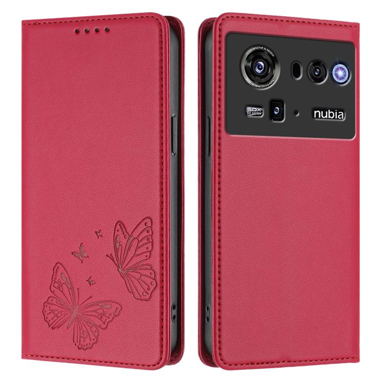For ZTE nubia Z80 Ultra Strong Magnetic Dual Butterfly RFID Vegan Leather Phone Case