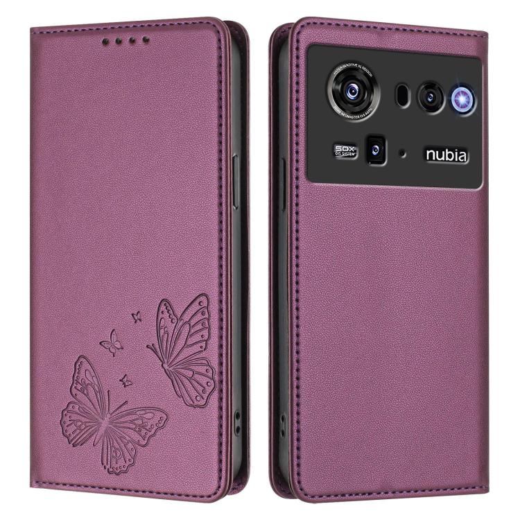 For ZTE nubia Z80 Ultra Strong Magnetic Dual Butterfly RFID Vegan Leather Phone Case