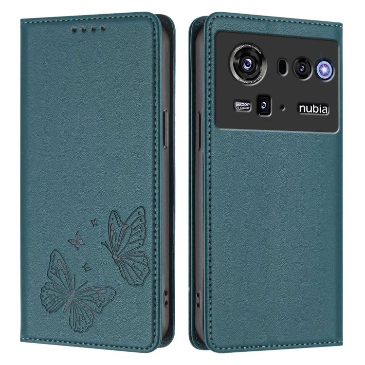 For ZTE nubia Z80 Ultra Strong Magnetic Dual Butterfly RFID Vegan Leather Phone Case