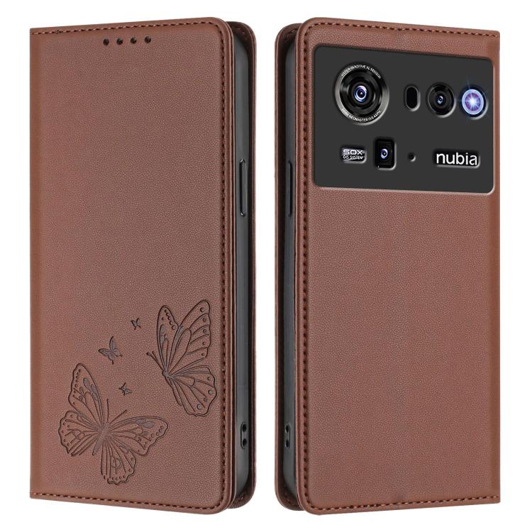 For ZTE nubia Z80 Ultra Strong Magnetic Dual Butterfly RFID Vegan Leather Phone Case