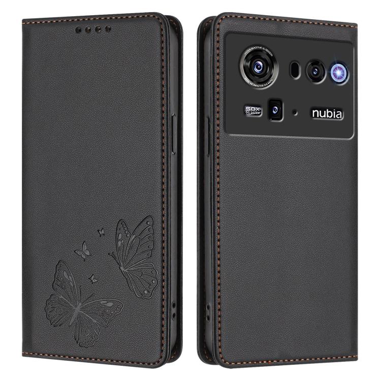 For ZTE nubia Z80 Ultra Strong Magnetic Dual Butterfly RFID Vegan Leather Phone Case