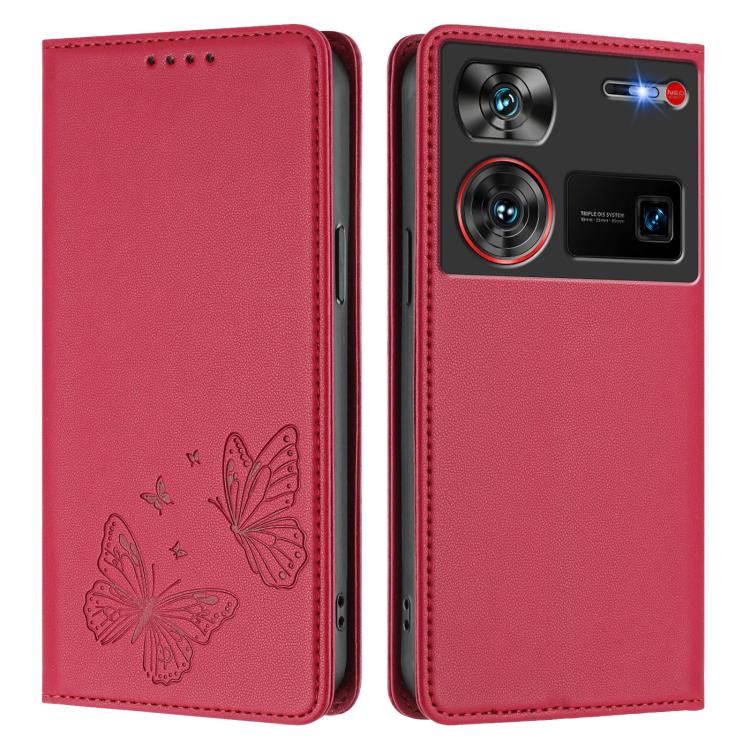 For ZTE nubia Z60 Ultra Strong Magnetic Dual Butterfly RFID Vegan Leather Phone Case