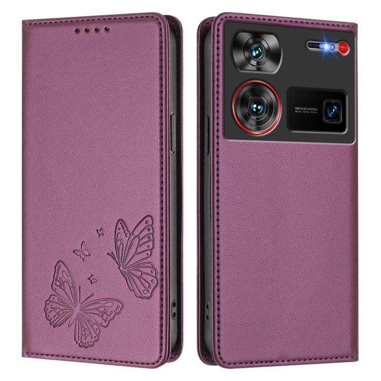 For ZTE nubia Z60 Ultra Strong Magnetic Dual Butterfly RFID Vegan Leather Phone Case