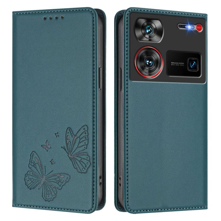 For ZTE nubia Z60 Ultra Strong Magnetic Dual Butterfly RFID Vegan Leather Phone Case