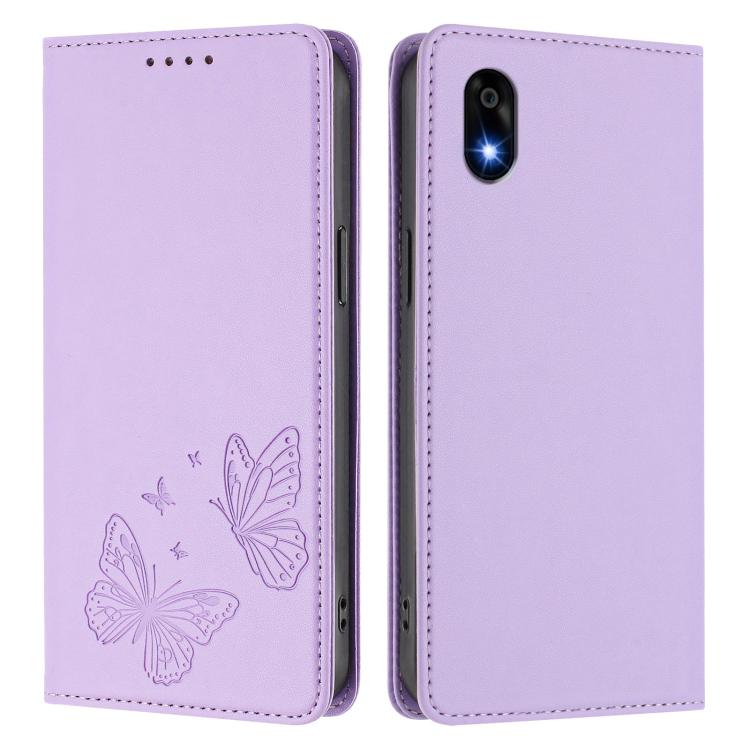 For ZTE Kantan Sumaho 4 A402ZT Strong Magnetic Dual Butterfly RFID Vegan Leather Phone Case