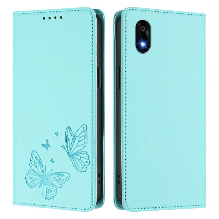 For ZTE Kantan Sumaho 4 A402ZT Strong Magnetic Dual Butterfly RFID Vegan Leather Phone Case