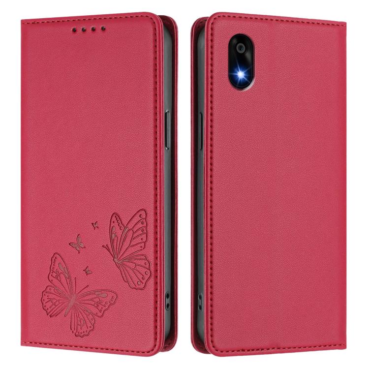 For ZTE Kantan Sumaho 4 A402ZT Strong Magnetic Dual Butterfly RFID Vegan Leather Phone Case
