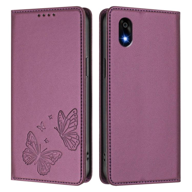 For ZTE Kantan Sumaho 4 A402ZT Strong Magnetic Dual Butterfly RFID Vegan Leather Phone Case