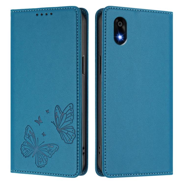 For ZTE Kantan Sumaho 4 A402ZT Strong Magnetic Dual Butterfly RFID Vegan Leather Phone Case