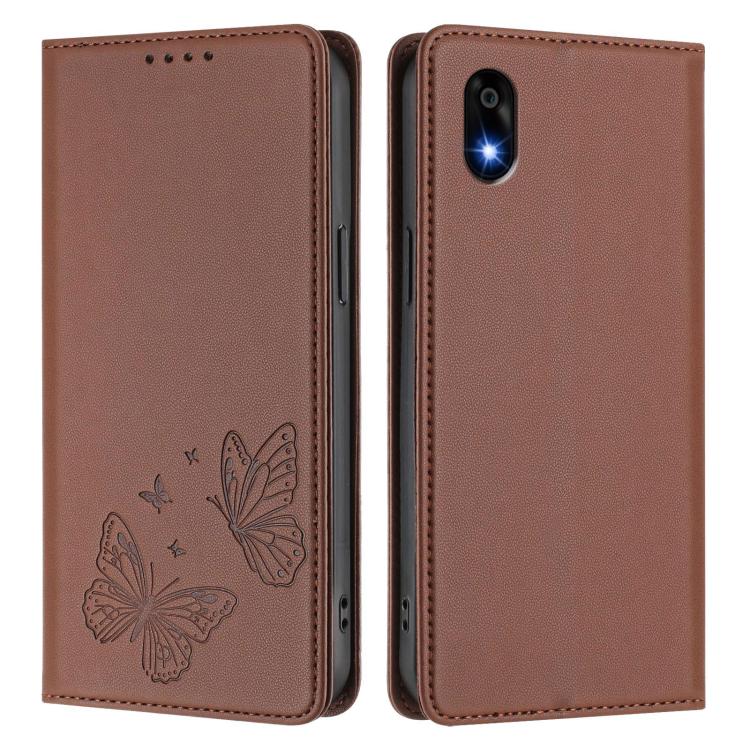 For ZTE Kantan Sumaho 4 A402ZT Strong Magnetic Dual Butterfly RFID Vegan Leather Phone Case