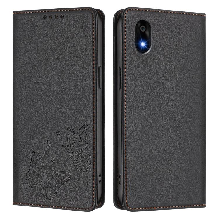 For ZTE Kantan Sumaho 4 A402ZT Strong Magnetic Dual Butterfly RFID Vegan Leather Phone Case