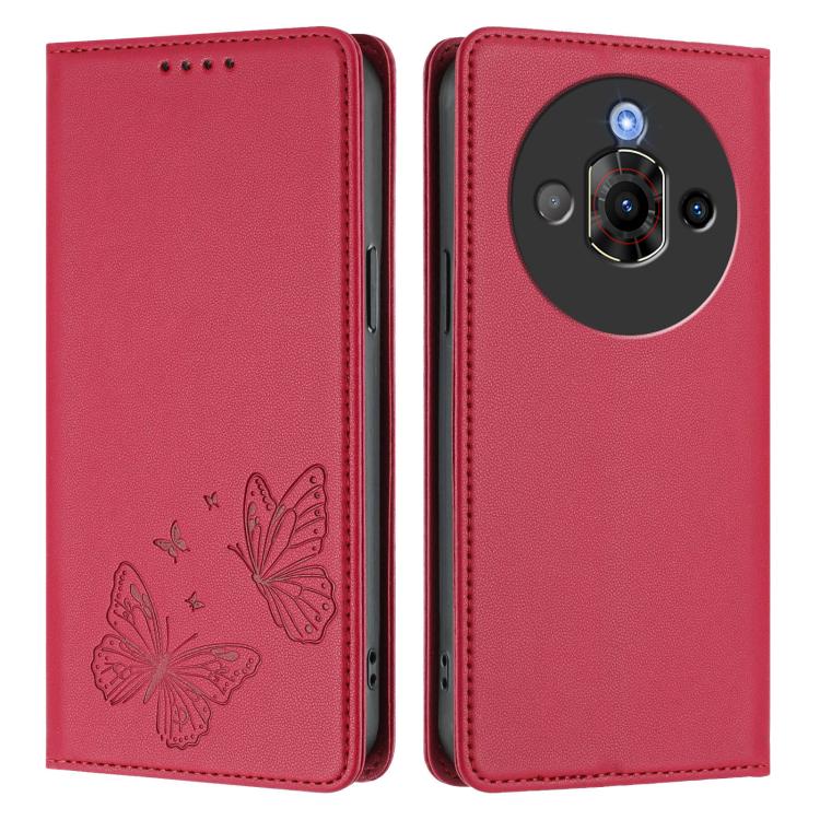 For ZTE nubia Focus Pro Strong Magnetic Dual Butterfly RFID Vegan Leather Phone Case
