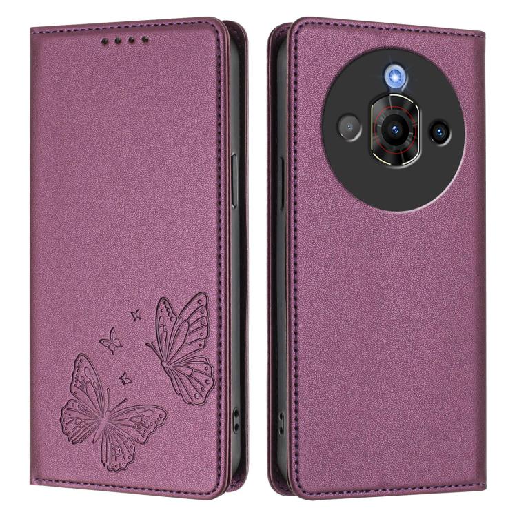 For ZTE nubia Focus Pro Strong Magnetic Dual Butterfly RFID Vegan Leather Phone Case