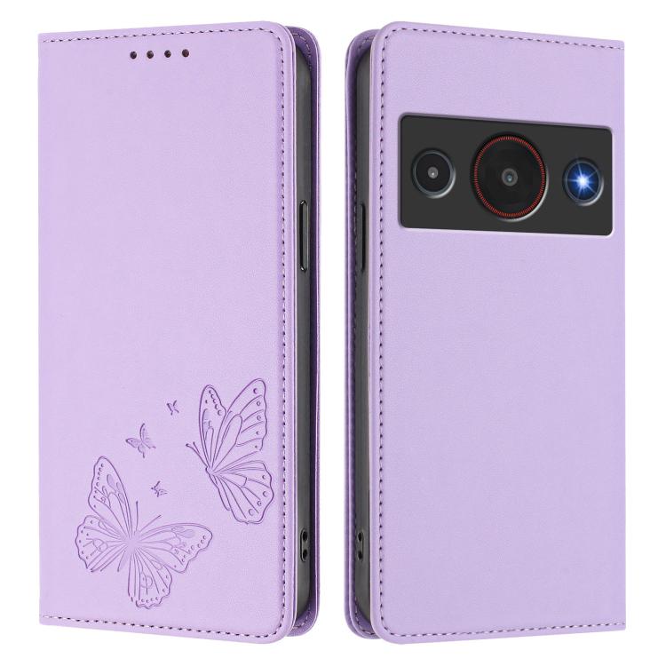 For ZTE Blade A75 Pro / Telstra T-Elite 5G Strong Magnetic Dual Butterfly RFID Vegan Leather Phone Case