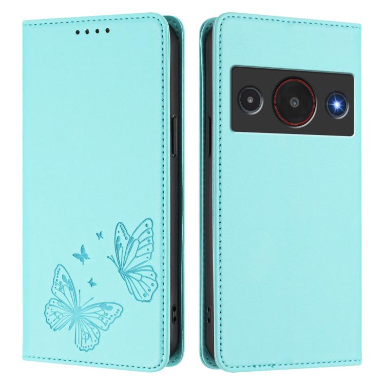 For ZTE Blade A75 Pro / Telstra T-Elite 5G Strong Magnetic Dual Butterfly RFID Vegan Leather Phone Case