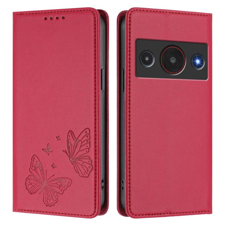 For ZTE Blade A75 Pro / Telstra T-Elite 5G Strong Magnetic Dual Butterfly RFID Vegan Leather Phone Case